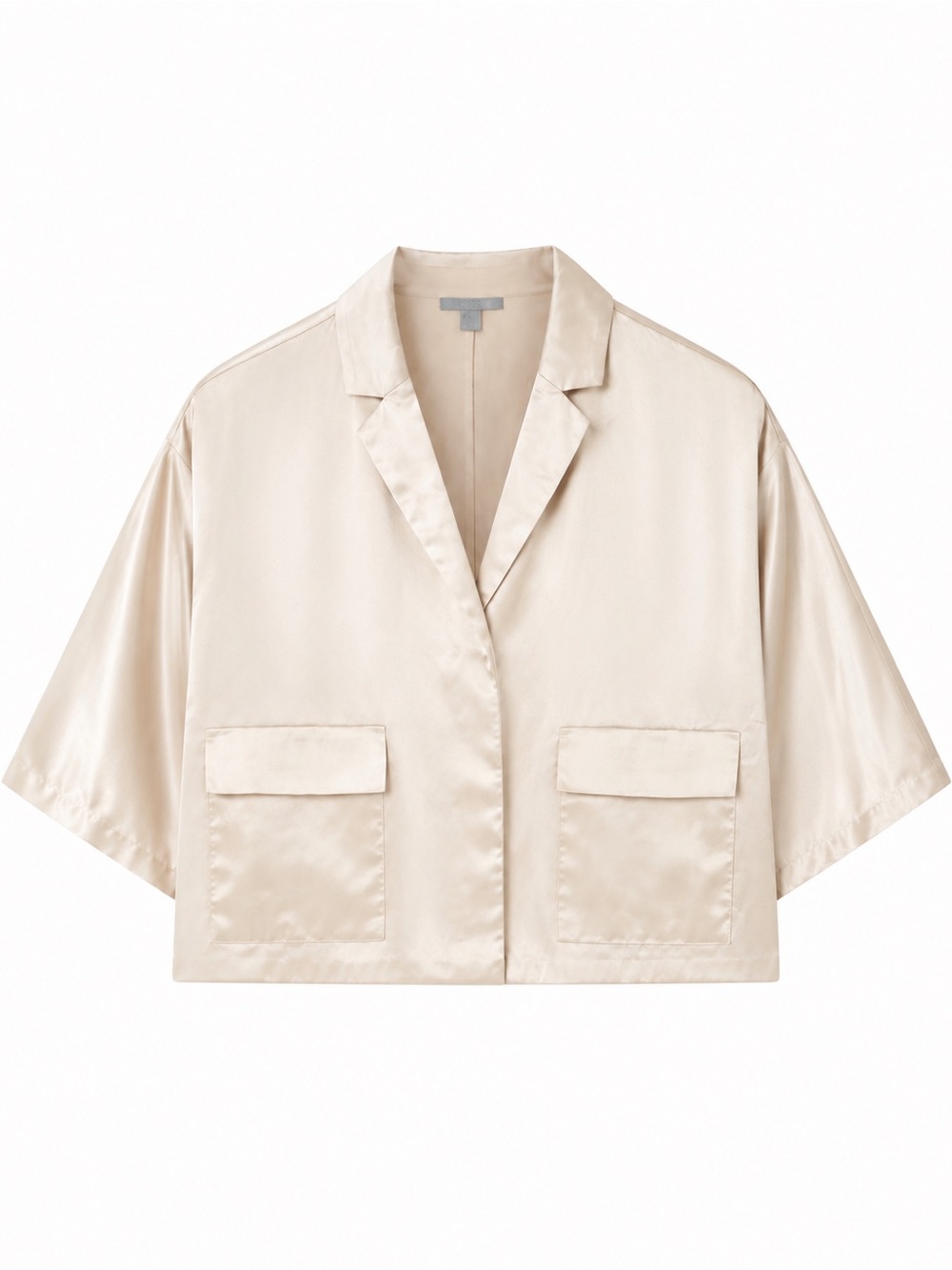 COS 100% Silk Sheer Back Short Sleeve Blazer Shirt Ecru Size 8
